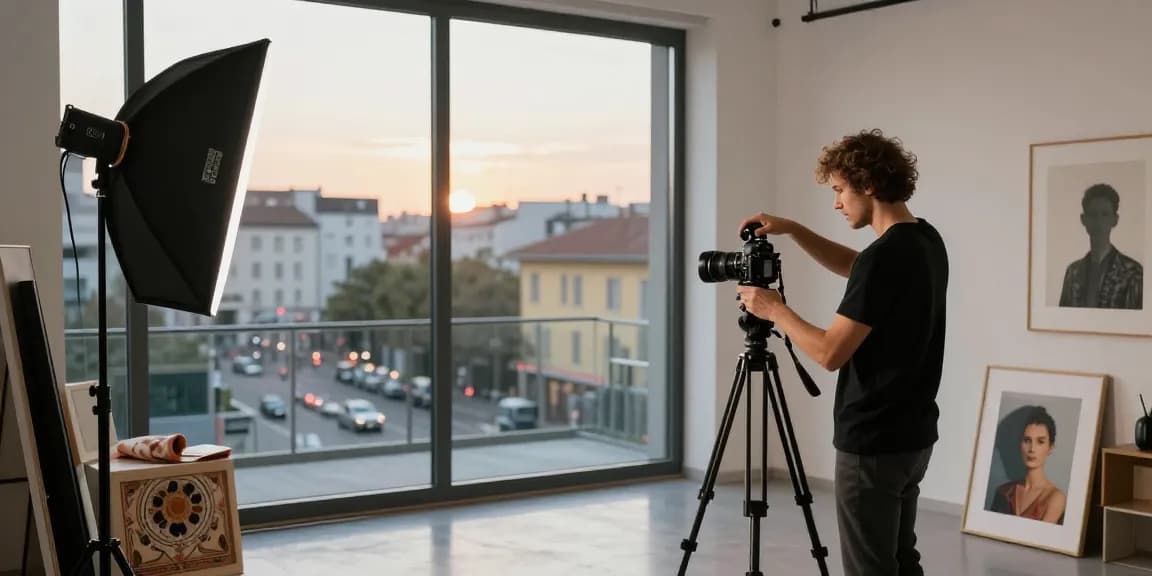 Fotografo professionista a Milano che cattura ritratti eleganti in un ambiente studio stiloso