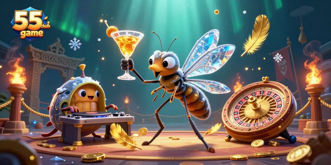 Experience the excitement of 55 club game with vibrant animations of casino elements.