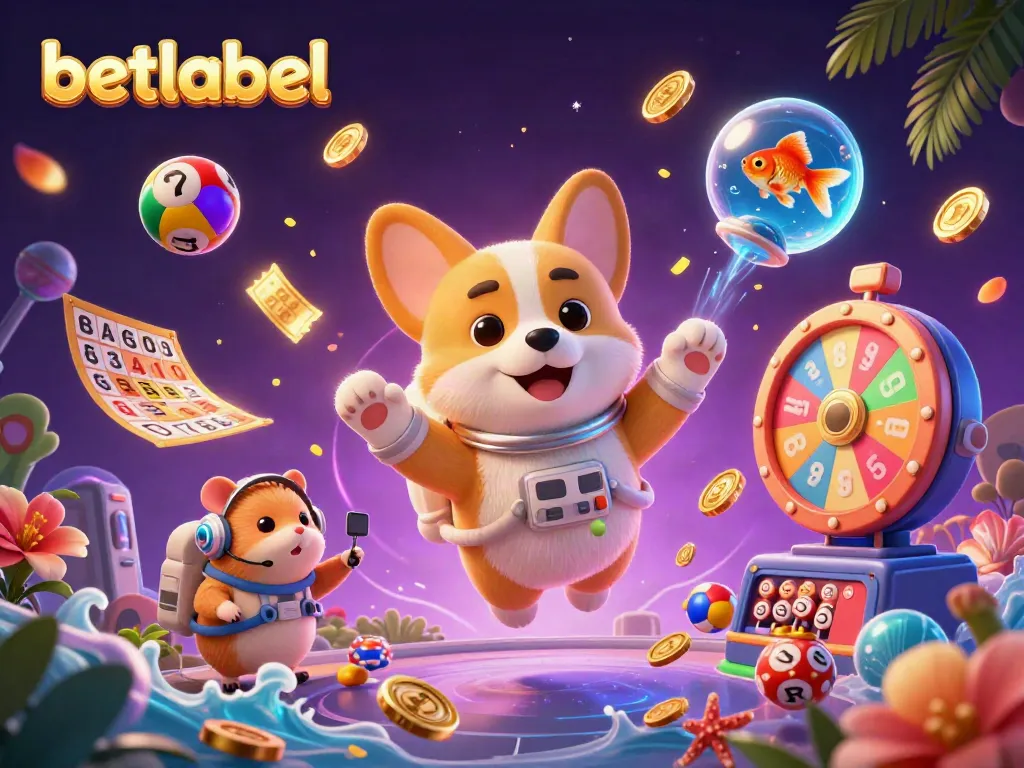 Engage with betlabel in a dynamic space casino scene, featuring games and colorful lottery elements.