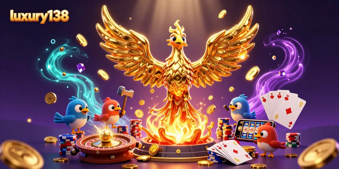 Engage in dynamic gameplay with luxury138, featuring golden coins and vibrant casino elements.