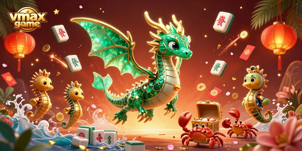 Engage in the exciting vmax game experience with emerald sea dragons and a treasure chest in a vibrant casino scene.