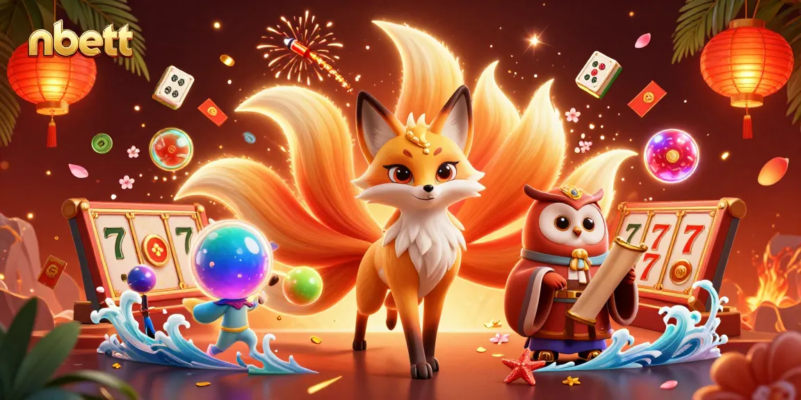 Experience spirited gaming with nbett featuring vibrant fox and owl amidst casino elements.