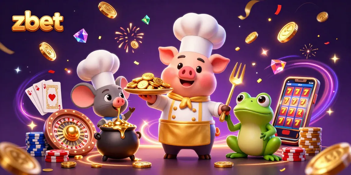 Engage with zbet's vibrant online casino through this joyful 3D scene featuring playful characters.