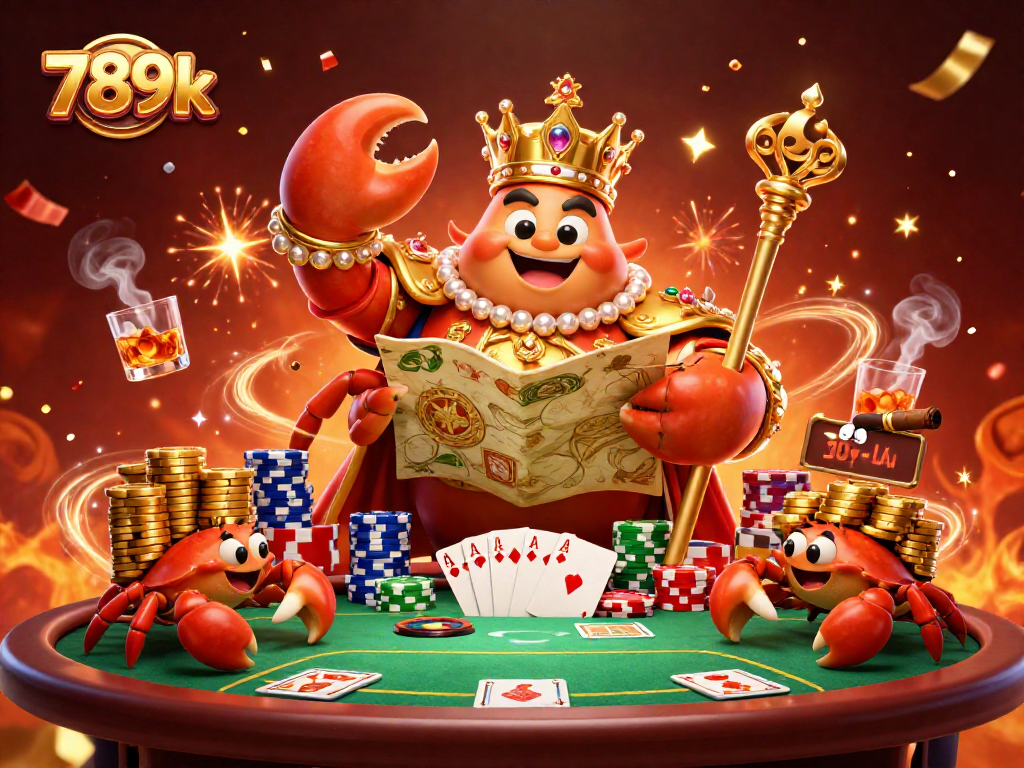 Experience the thrill of winning at 789k with a lively poker scene featuring a golden crab emperor.