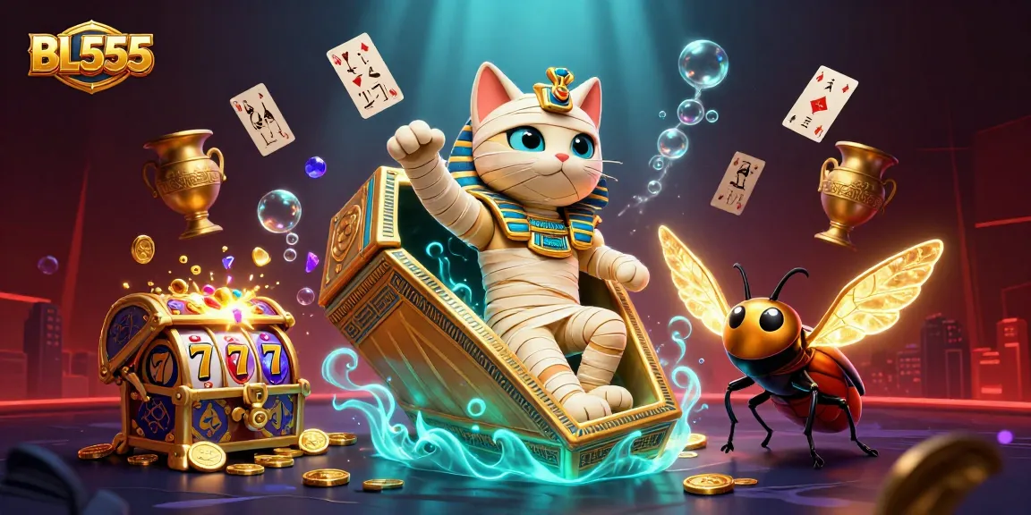 Join the excitement at BL555 with a vibrant 3D casino scene full of treasures and slot games.