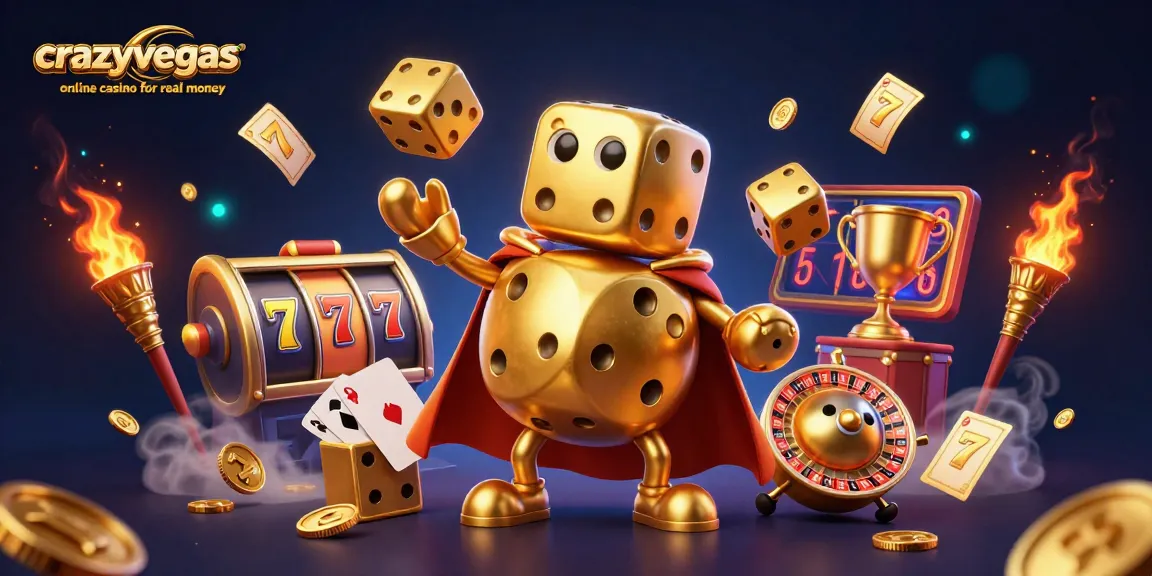 Engage with crazyvegas online casino for real money in this vibrant 3D casino scene filled with dynamic slot elements.