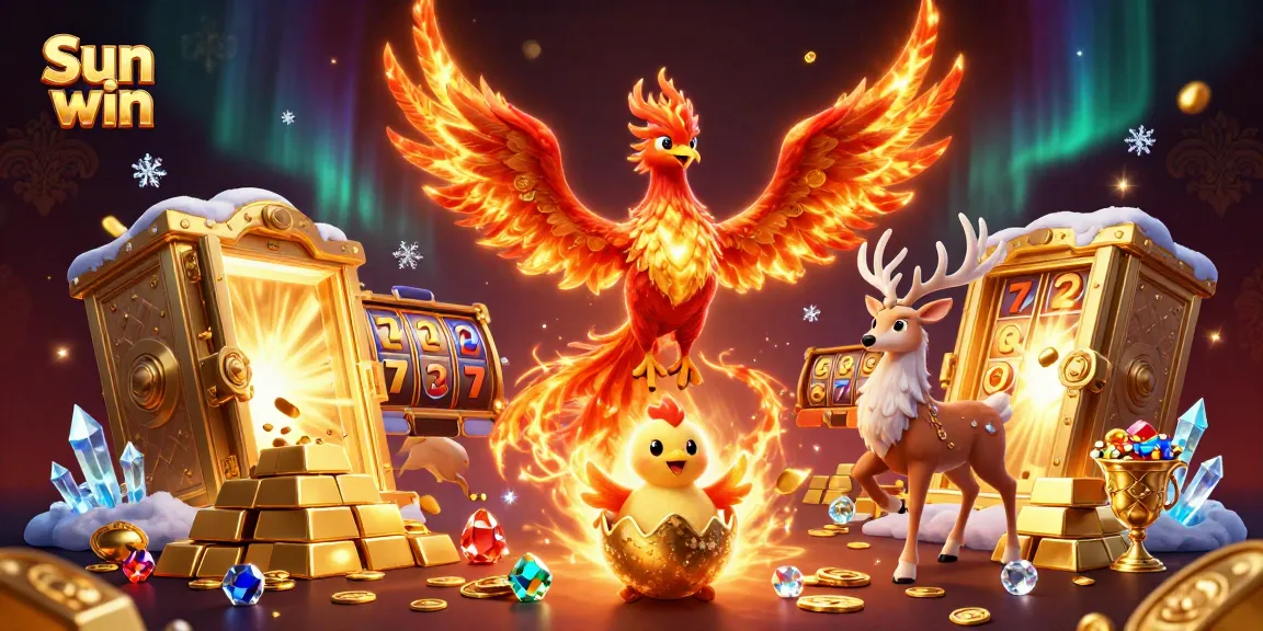 Engage with Sun win's dynamic gaming scene featuring phoenixes and rich casino elements.