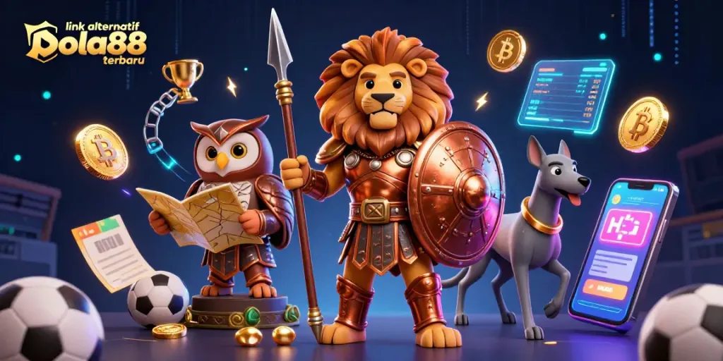 Engage with link alternatif bola88 terbaru through vibrant sports betting scenes featuring dynamic characters and crypto elements.