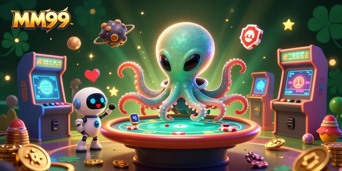 Experience thrilling poker action at MM99 with a vibrant alien octopus and captivating gaming elements.