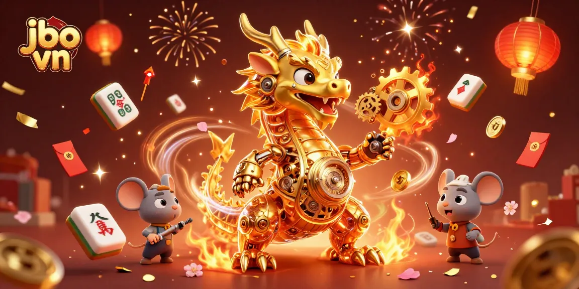 Engage with thrilling gameplay at jbo vn, featuring a vibrant casino scene highlighted by a golden dragon and rich gaming elements.