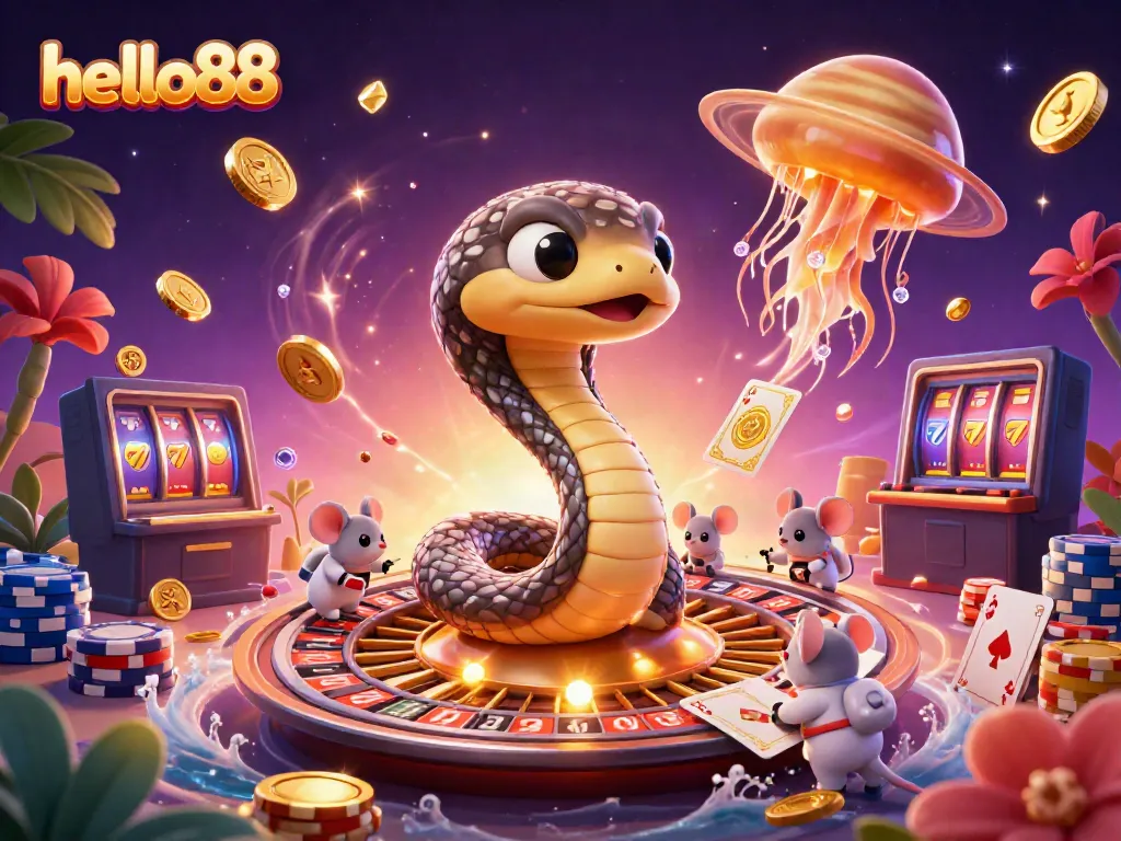 Experience the thrilling world of hello88 with cosmic characters and vibrant casino elements.