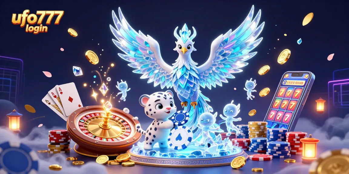 Engage with ufo777 login in a vibrant casino scene featuring an ice phoenix and colorful gaming elements.
