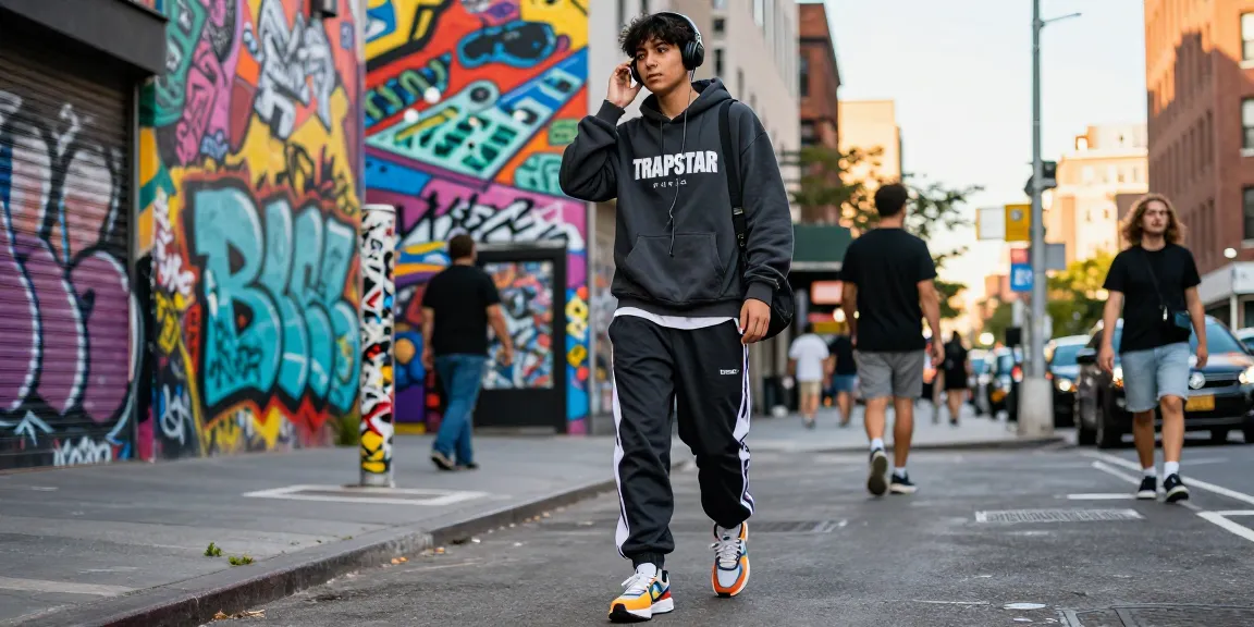 Trapstar Felpa indossata in un contesto urbano, evidenziando stili di moda e cultura streetwear.