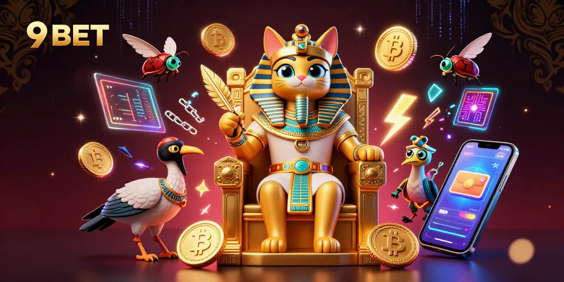 Engage with 9BET's vibrant 3D casino illustration showcasing epic gaming elements and characters.
