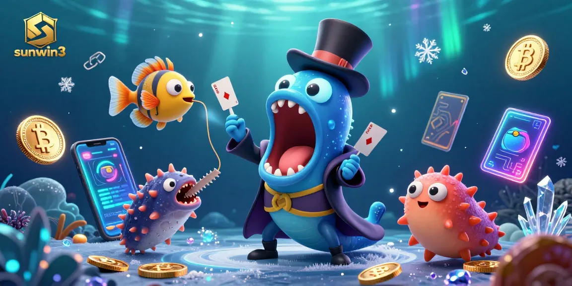 Experience captivating magic at sunwin3 with a vibrant underwater casino scene featuring unique ocean characters.