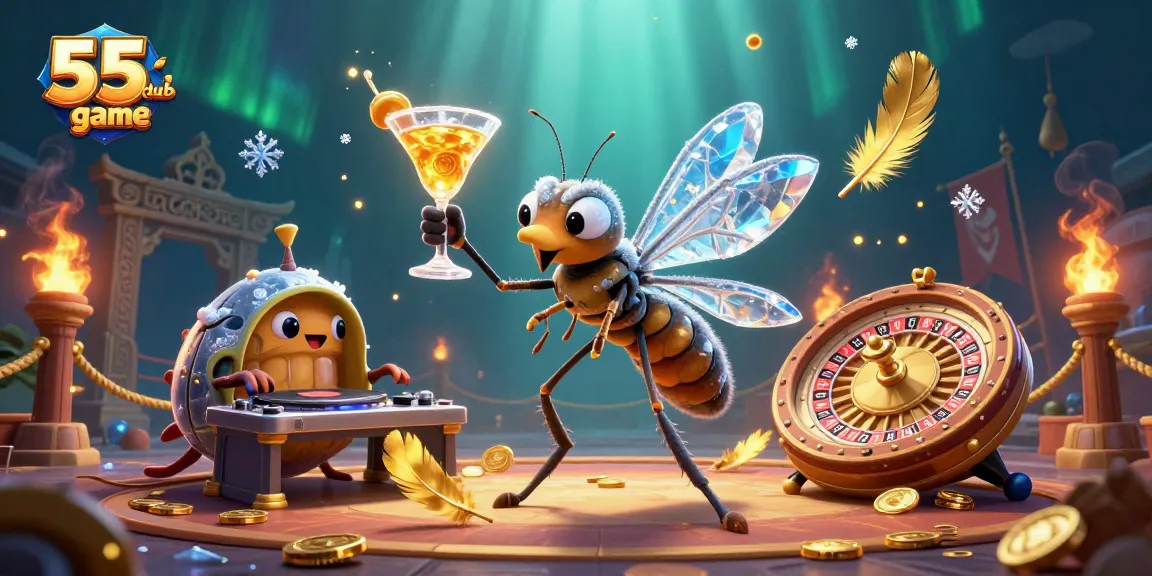 Experience the excitement of 55 club game with vibrant animations of casino elements.