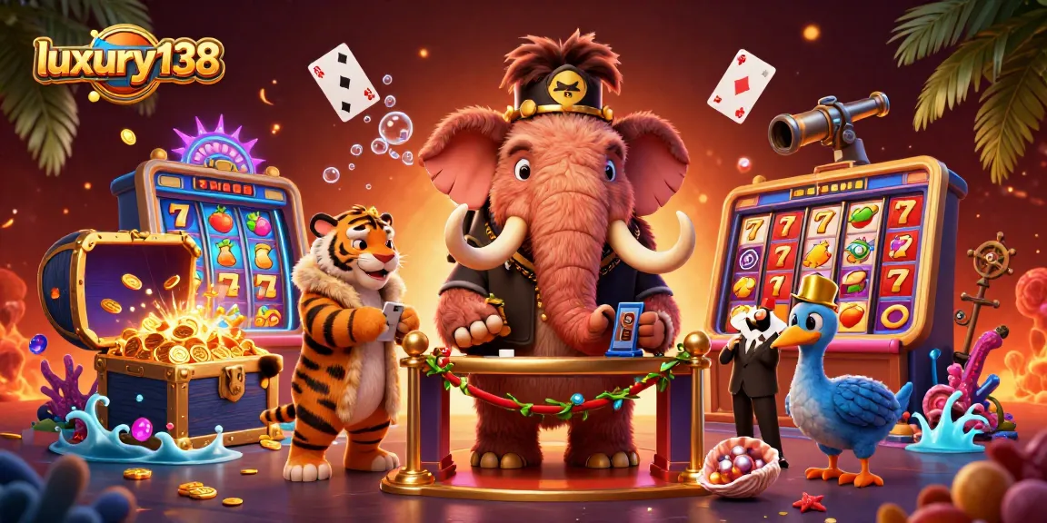 Experience luxury138's thrilling slot action with a vibrant casino scene featuring 3D characters and dynamic game elements.
