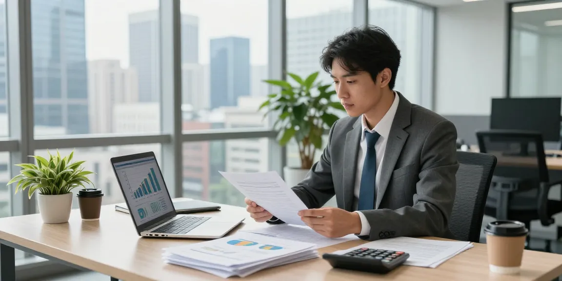Get a merchant cash advance in a professional office environment with an entrepreneur working on business finances