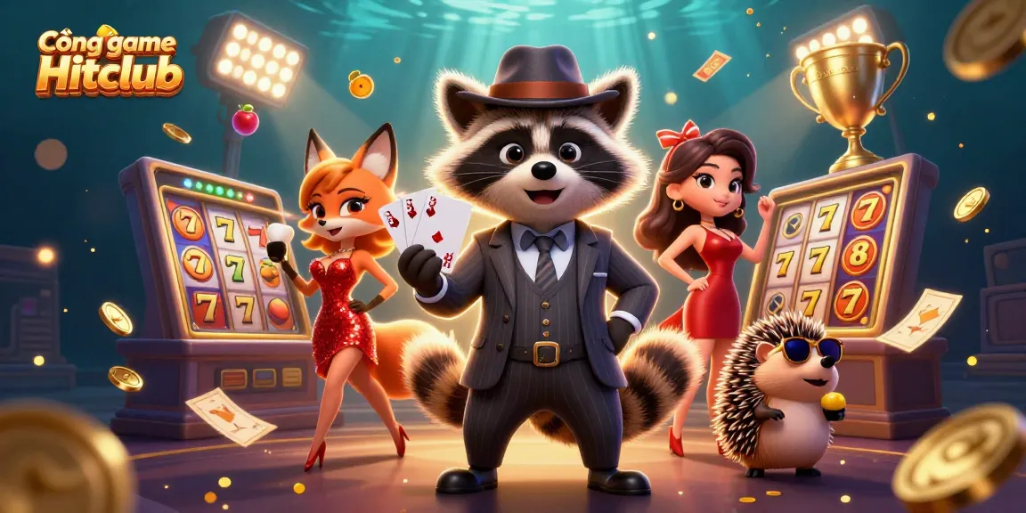 Engage with the exciting Cổng game Hitclub featuring characters and vibrant casino elements.