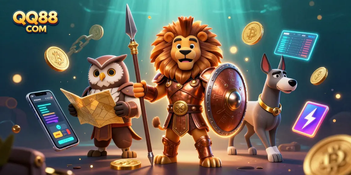 Experience the excitement at QQ88 COM with vibrant casino elements and engaging 3D characters.