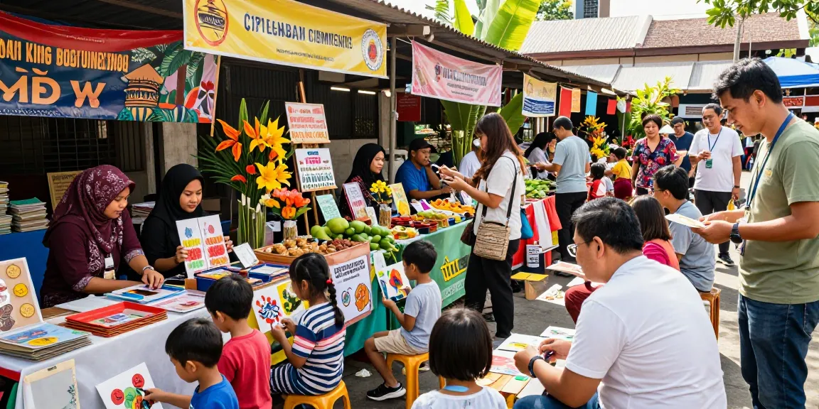 Local artisans showcasing their crafts at a vibrant rokok88 marketplace in Indonesia, highlighting community engagement.