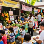 Local artisans showcasing their crafts at a vibrant rokok88 marketplace in Indonesia, highlighting community engagement.