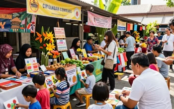 Local artisans showcasing their crafts at a vibrant rokok88 marketplace in Indonesia, highlighting community engagement.
