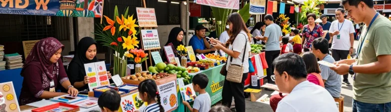 Local artisans showcasing their crafts at a vibrant rokok88 marketplace in Indonesia, highlighting community engagement.